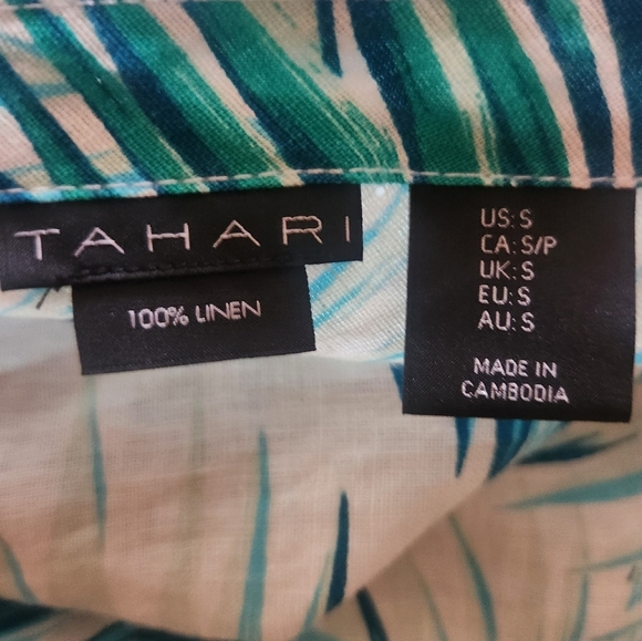 TAHARI LINEN TOP |  SHORT SLEEVE  BLOUSE | MINIMALIST SUMMER STYLE SZ SMALL - Picture 5 of 5